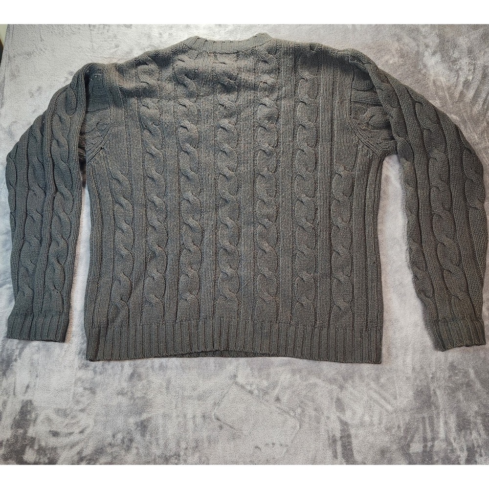 Fishermans Sweater Mens Large Green Wool Waffle Crewneck Raglan Pure Simple - Picture 2 of 8